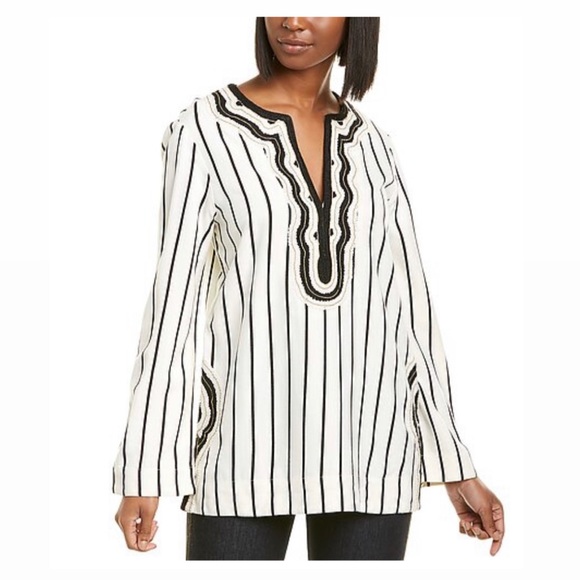 Tory Burch Tops - NEW Tory Burch Long Sleeve Stripe Tunic Top Size 2 Rayon Slub Stripe Tunic $348